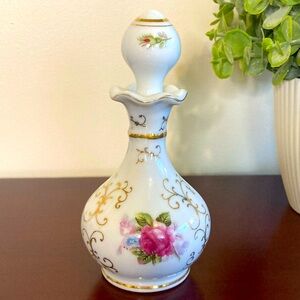 Floral Perfume Decanter with Gold Accents